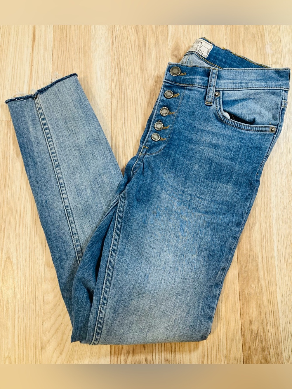 Free People Skinny Stretch Button-Fly 5-pocket Jeans sz 27 Cropped Ankle